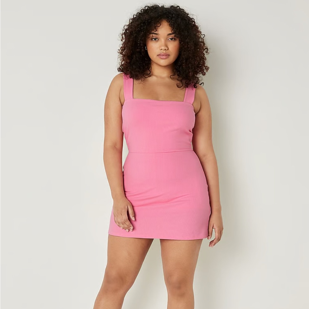 PINK - Rib Square Neck Active Dress (Large)